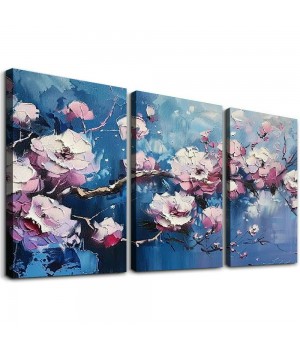 Pink Flowers Canvas Wall Art Plum Blossom Pictures for Living Room Home Office Bedroom Decor Modern Floral Print Gallery Wrapped Artwork Flower Tree Framed Posters Paintings