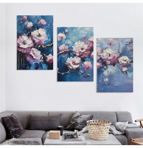 Pink Flowers Canvas Wall Art Plum Blossom Pictures for Living Room Home Office Bedroom Decor Modern Floral Print Gallery Wrapped Artwork Flower Tree Framed Posters Paintings