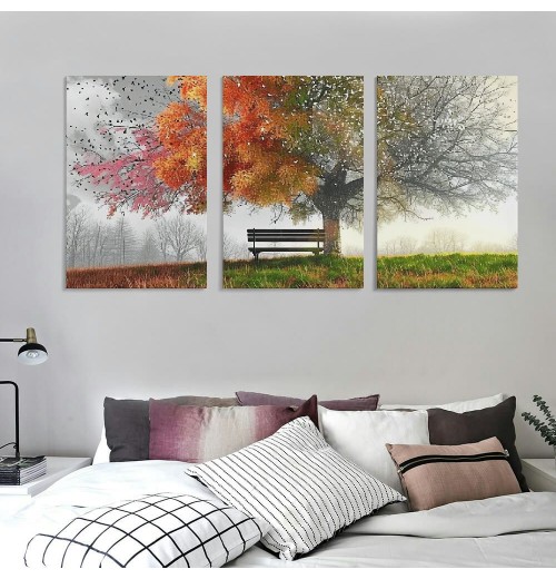 Canvas Prints Wall Art Decor Four Seasons Tree Picture Spring Summer Autumn Winter Tree Painting Artwork for Dining Room Kitchen Home Decor Framed Ready to Hang