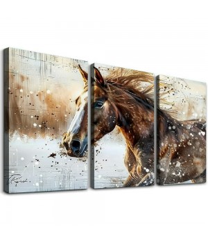 Retro Farmhouse Pictures Prints Decorations Rustic Brown Horse Artwork Large Wall Art Decor Aesthetic for Bedroom Living Room House Bathroom Office