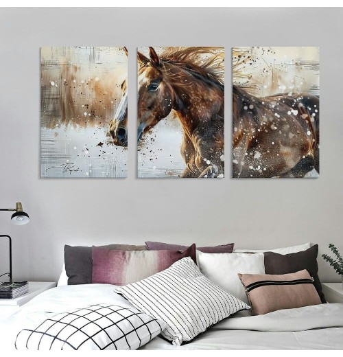 Retro Farmhouse Pictures Prints Decorations Rustic Brown Horse Artwork Large Wall Art Decor Aesthetic for Bedroom Living Room House Bathroom Office