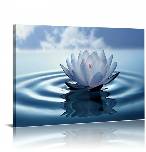 White Lotus Wall Art Canvas Pictures Print Spiritual Meditation Artwork Poster for Yoga Room Bathroom Zen Spa Photo Decor Framed Ready to Hang