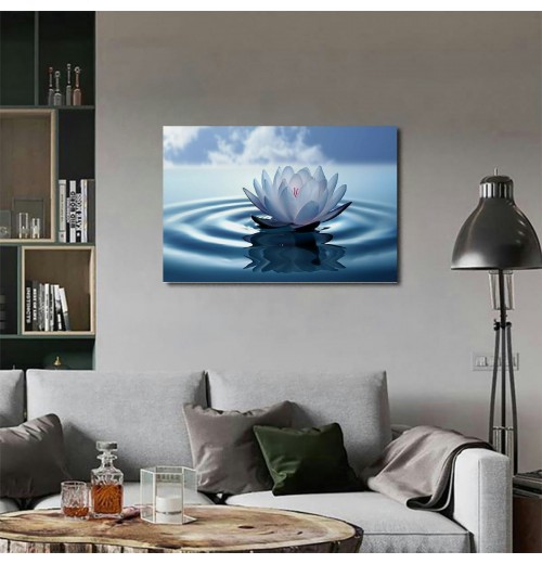 White Lotus Wall Art Canvas Pictures Print Spiritual Meditation Artwork Poster for Yoga Room Bathroom Zen Spa Photo Decor Framed Ready to Hang