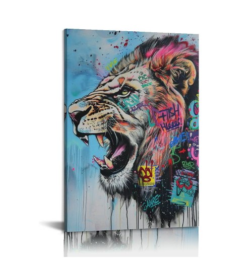 Graffiti Wall Art Pop Art Wall Decor Lion Picture Graffiti Canvas Wall Art Graffiti Art Colorful Wall Decor Street Art Canvas Wall Art Graffiti Poster for Room Decor