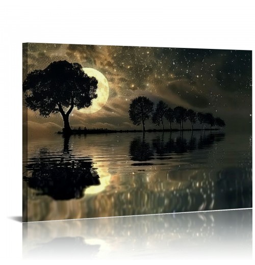 Lake Scenery Canvas Wall Art Hanging Picture Home Decoration Moon Tree Wall Decoration Artwork Bedroom Living Room Decoration