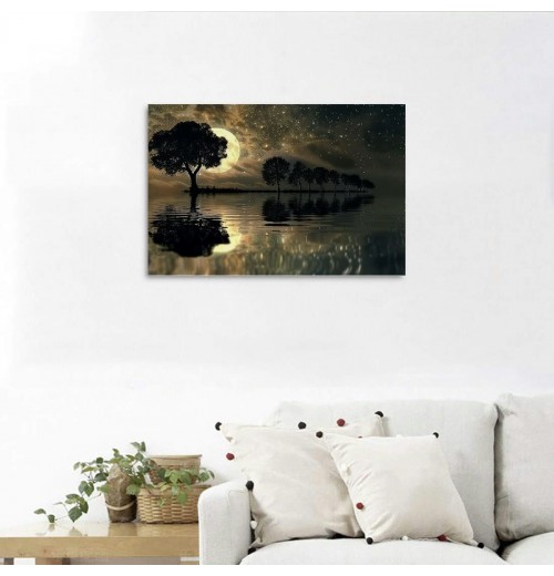 Lake Scenery Canvas Wall Art Hanging Picture Home Decoration Moon Tree Wall Decoration Artwork Bedroom Living Room Decoration