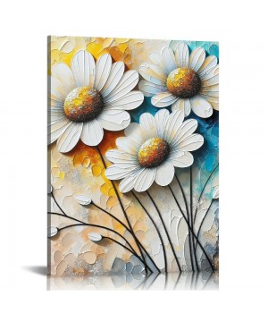 White Flowers Textured Canvas Wall Art for Living Room, Canvas Wall Art Floral Artwork Modern Flower Pictures Wall Decor Framed Bathroom Bedroom Home (White Flowers)