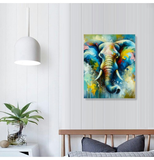 Elephant Picture Wall Art Colorful Animal Canvas Wall Art Modern Wildlife Artwork for Bathroom Bedroom Office Living Room Paintings Decorations Ready to Hang